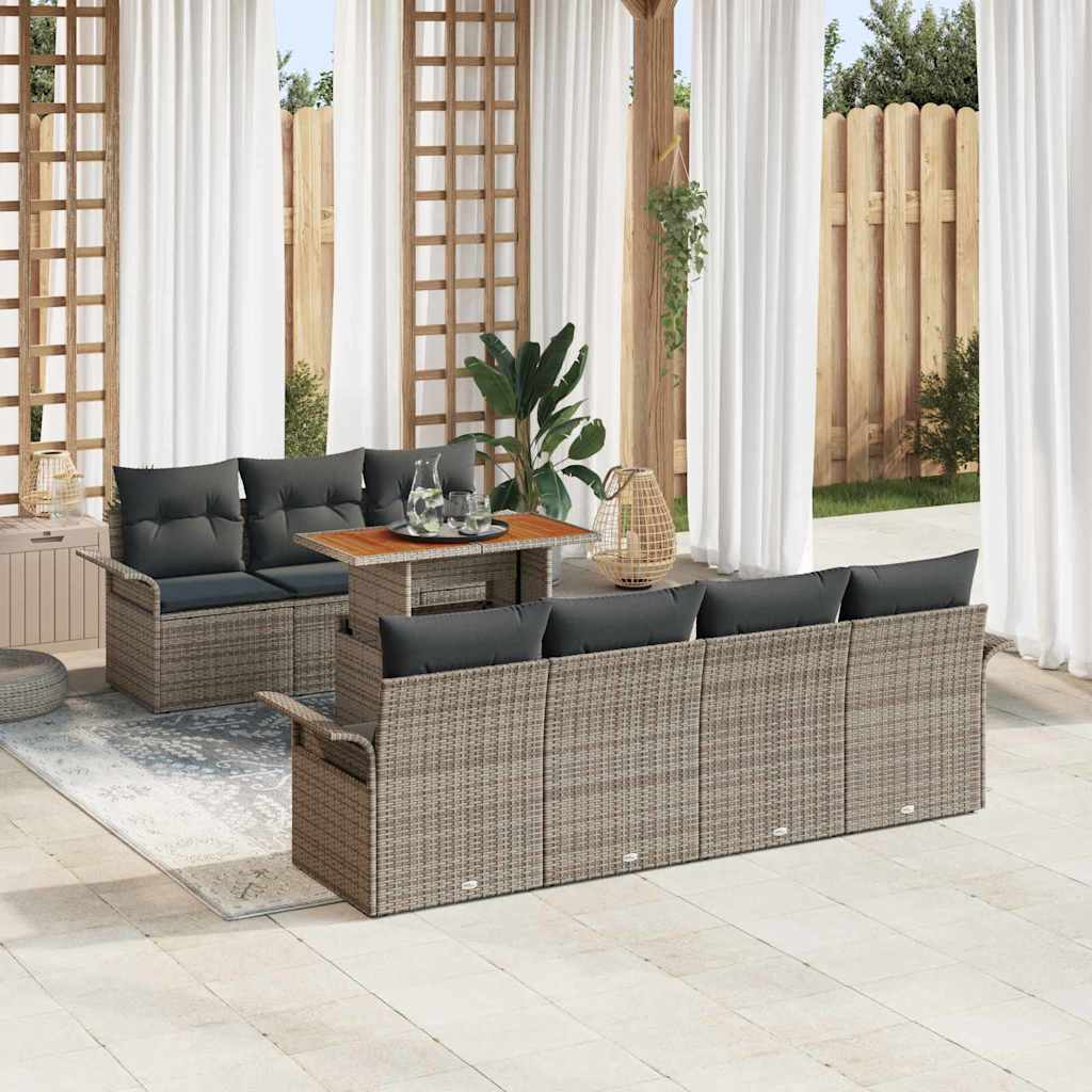 Garten-Sofa-Set mit Speicher 8 pcs Grau Poly Rattan